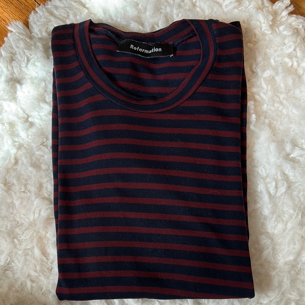 Reformation Women’s Striped Navy and Maroon Shirt